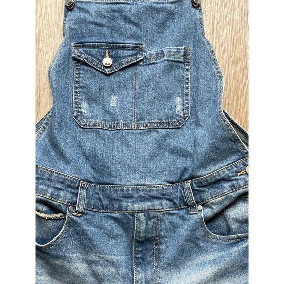 Denim Overalls Women Size 31 Blue Denim Distressed Y2K Stretch RSQ - Picture 5 of 7